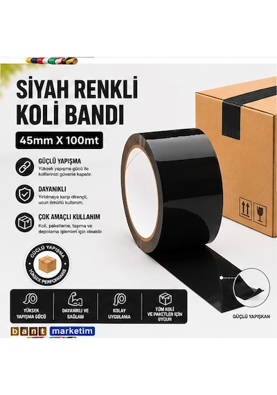 Renkli Siyah Koli Bandı 45x100 Metre 6 Adet 1 Paket F25c9