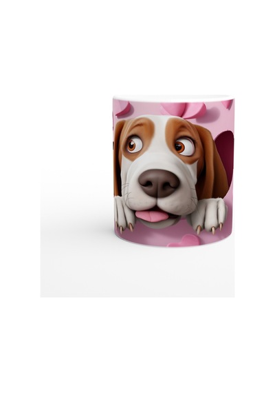Kalpli Pembe Duvardan Bakan Basset Hound Temalı Baskılı Kupa Bardak Renkli