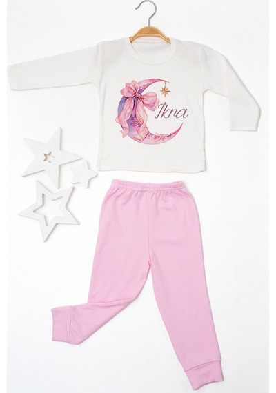 Pia Baby İsme Özel Kız Çocuk Pijama Takımı %100 Pamuk Penye İsim Baskılı Kişiye Özel Çocuk Pijaması 10682p14pi Krem