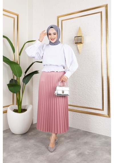 Hira Life Fashion Kadın Tesettür Giyim Ve Deri Görünümlü Beli Lastik Detayı İle Piliseli Uzun Etek Gül Gül Hira Life Fashion Kadın Tesettür Giyim Ve Deri Görünümlü Beli Lastik Detayı İle Piliseli Uzun Etek Gül Gül