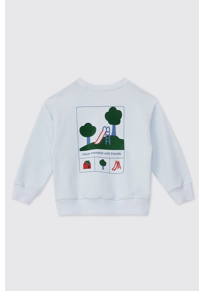 Panço Erkek Bebek Bisiklet Yaka Açık Mavi Sweatshirt