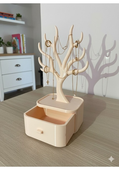 Takı Standı Ağaç Tasarımlı Çekmeceli Takı Organizer Kolye Bileklik Askılığı Dekoratif