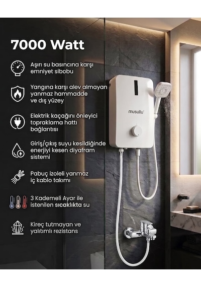 Musullu Msl-5003 Elektrikli Şofben 7000 W Ani Su Isıtıcı
