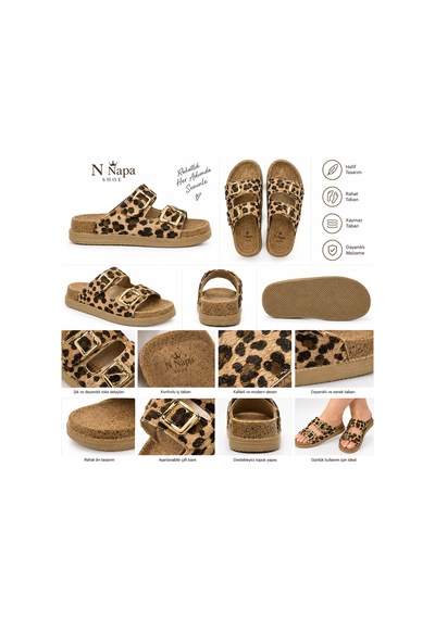 Nzp-24025-lpr N Napa Shoe Kadın Leopar Desenli Çift Bantlı Terlik Taba