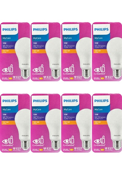 8 Adet Philips 13w Sarı Işık E27 Duylu Kalın Duy Led Ampul