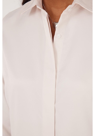 Tudors Kadın Slim Fit Dar Kesim Vucüda Oturan Uzun Kollu Gizli Düğme Detaylı Taş Basic Gömlek-35558 Taş