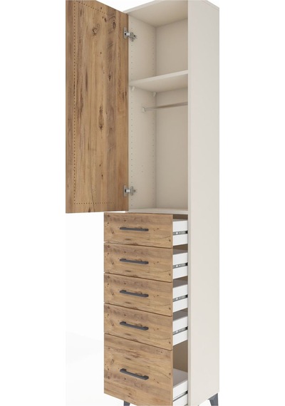 Arges Dolap 2 Raflı 5 Çekmeceli Tek Askılı 44x30x221 Aytaşı-çam Aytaşı