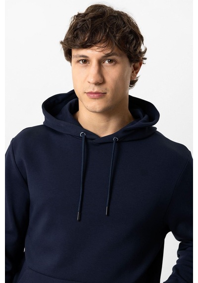 Backandbond Lacivert Regular Fit Pamuklu Kapüşonlu Kanguru Sweatshirt