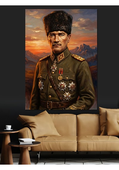 Askeri Üniformalı Atatürk Portre Tablo Dekoratif Kanvas - Mdf Ahşap Tablo