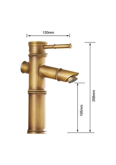 Rena Design Bambu Model Rustik Antik Lavabo Bataryası Banyo Musluğu Eskitme Lavabo Armatür Otantik Bakır Görünüm