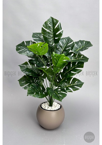 Biçiçek Yapay Monstera Deve Tabani Bi̇tki̇si̇ 65 Cm Mocha Küre Saksıda