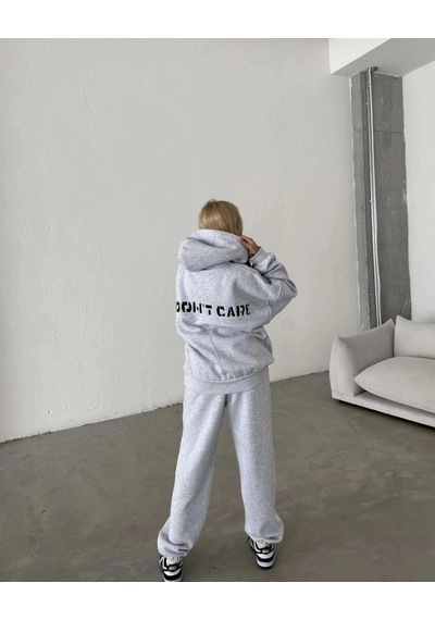 Freedom Store Kadın Nakış İşlemeli 3 İplik Pamuklu Sweat Alt-üst Takım- Gri