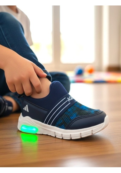 Ellaboni Kız / Erkek Çocuk Yumuşak Işıklı Spor Ayakkabı Nefes Alabilen Hafif Aqua Sneaker Lacivert