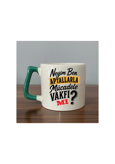 Neyim Ben Aptallarla Mücadele Vakfı Mı Baskılı Siyah Kulplu Prime Kupa - Komik Hediye Bardak Fincan Prime Kupa - Yeşil Kulp