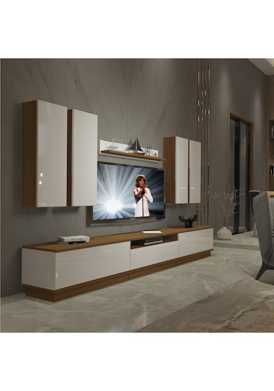 Decoraktiv Trendstyle 8ds Mdf Tv Ünitesi Tv Sehpası - Ceviz Beyaz Ahşap - Beyaz