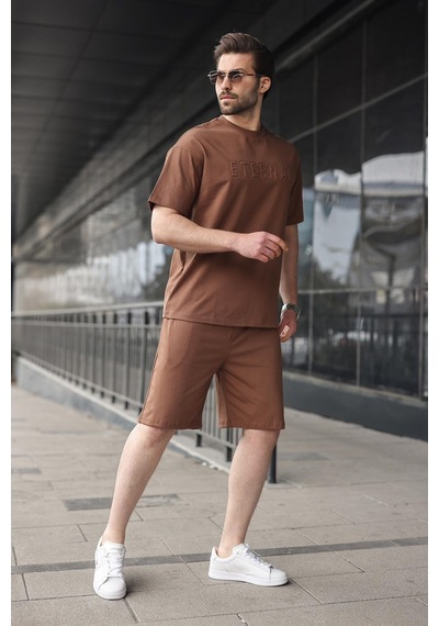 Kahverengi Erkek Şort T-shirt Takım E7347