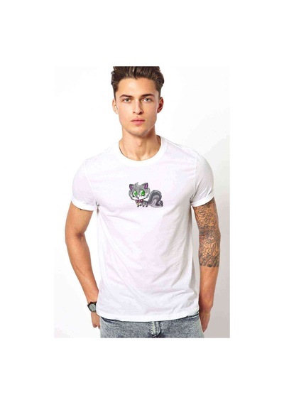 Kedi Hulahop Baskılı Beyaz Erkek Tshirt