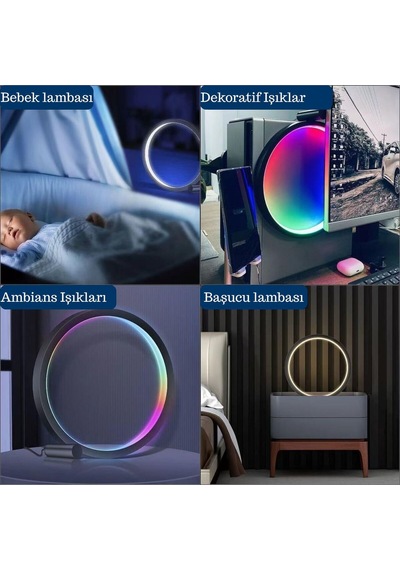 Akıllı Rgb Müzik Ritim Gece Lambası 25cm Led Halka Masa Lambası Bluetooth Kumandalı App Kontrollü Ortam Işığı Siyah