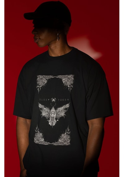 Sevbano Tasarım Sleep Token Rock Metal Müzik Grubu Baskılı Unisex Oversiz Siyah