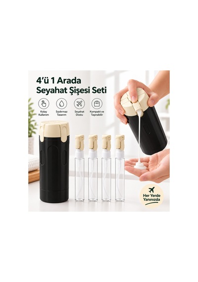 Makyaj Organizeri - Makyaj Serum Diş Macunu Şampuan El Kremi Seyahat Kutusu - Seyahat Kiti - 4 Hazneli Seyahat Sıvı Dağıtıcı Şişe Seti - Siyah Diğer