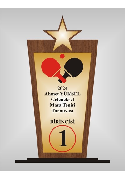 Masa Tenisi Turnuvası Yıldızlı Plaketi , Ahşap Mdf Gold Levhaya Baskılı ,kişiye Özel İsim Baskı