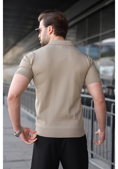 Madmext Vizon Slim Fit Polo Yaka Triko Erkek Tişört E7472 Vizon