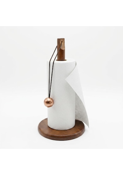 Doğal Bambu Bohem Top Tutacaklı Kağıt Havluluk - Dekoratif Ahşap Stand 30x14 Cm, Kahve Ve Bambu Renk Seçenekli, 1 Adet Kahve 4 Renk