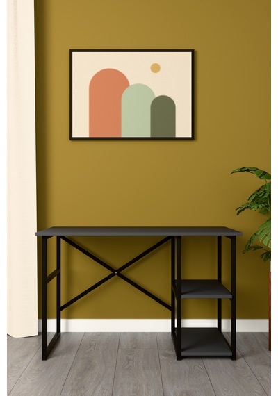 Modern Raflı Ders Çalışma Masası %100 Mdf Bilgisayar Masası Metalçm01 Antrasit