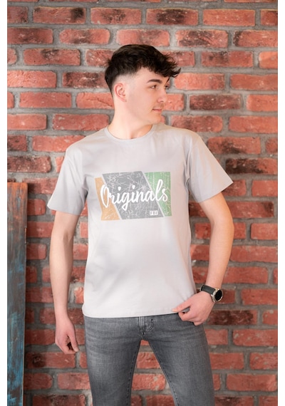 Fbı Jeans Desenli Slimfit Pamuklu Erkek T-shirt Gri