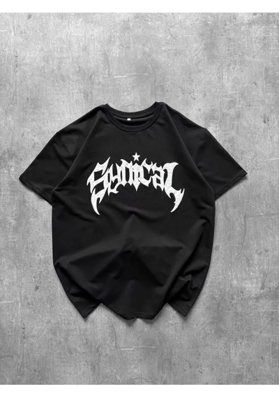 De'charme Bisiklet Yaka Ön Baskılı Kısa Kollu Tişört Streetwear Günlük Basic Pamuklu T-shirt - Siyah