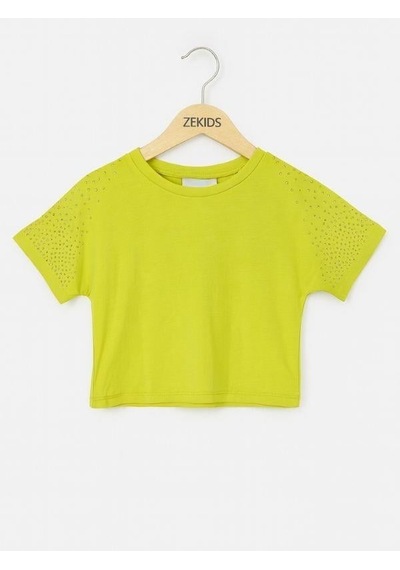 Çikoby Kız Çocuk Taş İşlemeli Pamuklu T-shirt-15981 Sarı