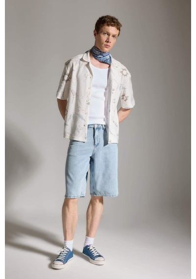 Defacto Yumuşak Dokulu Baggy Fit Bermuda Jean Şort G4209ax26smnm39 Mavi-nm39