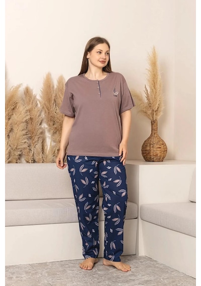 Sude Kadın Büyük Beden Düğme Yaka Penye Likralı Kısa Kol İnce Pijama Takımı P284 - 1 Adet Kahverengi Sude Kadın Büyük Beden Düğme Yaka Penye Likralı Kısa Kol İnce Pijama Takımı P284 - 1 Adet Kahverengi