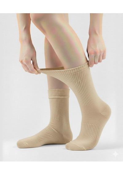 Ozzy Socks Kadın 4 Çift Bambu Lastiksiz Sıkmayan Diabetik Bilek Çorap Bej