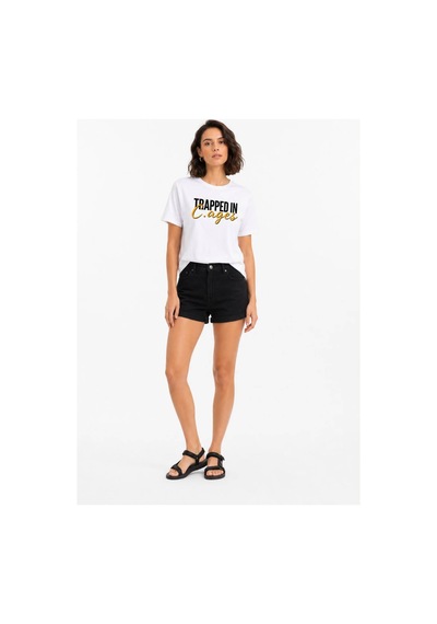 Hzr Wear Erkek Grafik Baskılı Bisiklet Yaka %100 Pamuk Tişört Orta Kalın Unisex Tişört Beyaz
