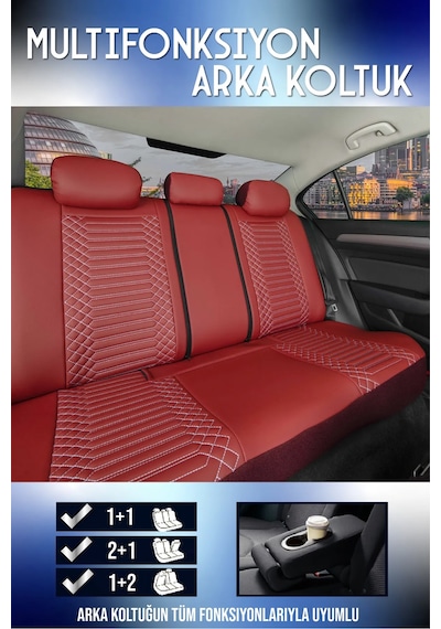 Kia Stonic Lüx Full Deri Oto Koltuk Kılıfı Ön Arka Takım Exclusive Kırmızı