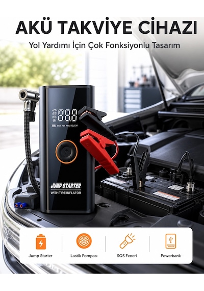 Çetiner Group Mey İthalat Sos Fenerli Akü Takviye Cihazı Dijital Kompresör Powerbank Yeni Nesil
