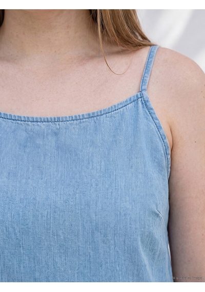 Lcwaıkıkı Curve Mavi Büyük Beden İp Askılı Mini Jean Elbise