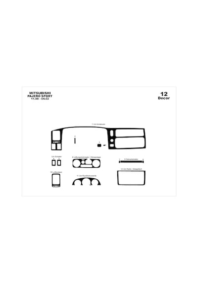Mitsubishi Pajero Sport Torpido Kaplama 1998-2002 12 Parça Piano Black