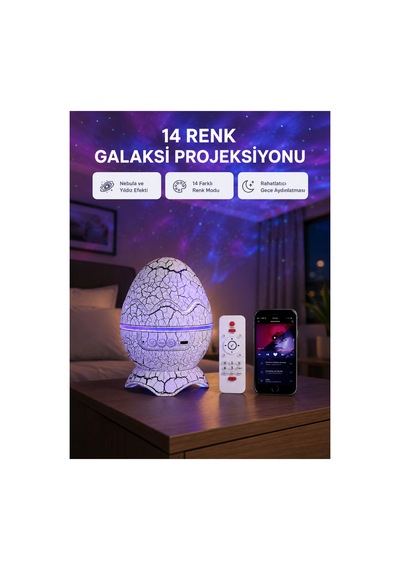 Astraltech Yıldızlı Gökyüzü Dinozor Yumurta Projektör Ayarlanabilir Parlaklık Ve Hız Çok Renkli