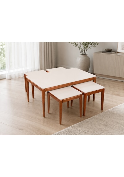 Ganni Home Bolivia 4+1 Sehpa Seti Krem Ceviz, Modern Ve Kullanışlı Salon Sehpası Krem-ceviz Ganni Home Bolivia 4+1 Sehpa Seti Krem Ceviz, Modern Ve Kullanışlı Salon Sehpası Krem-ceviz