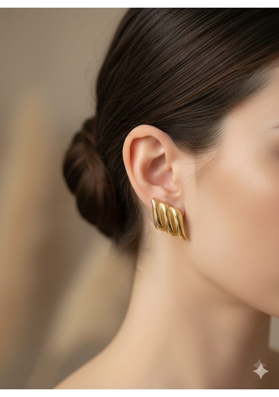 Akfecan Çelik Gold Baklava Model Küpe Altın