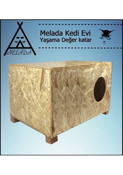 Melada Kedi Evi Dış Ortam Uygun Ahşap Kedi Evi Osb 60x40x30 Cm