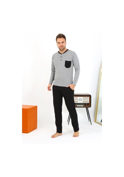 Akbeniz Erkek Uzun Kol Penye Füme Pijama Takımı 6861 Füme