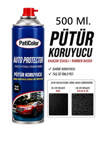 500 Ml. Siyah Sprey Pütür Oto Araç Alt Kaplama Darbe Koruyucu Ptr-500ml 06 Siyah