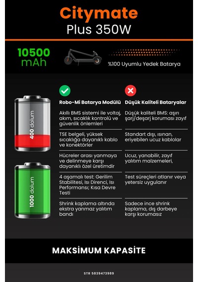 Citymate Plus 350w / 36v 10500mAh Elektrikli Scooter Bataryası