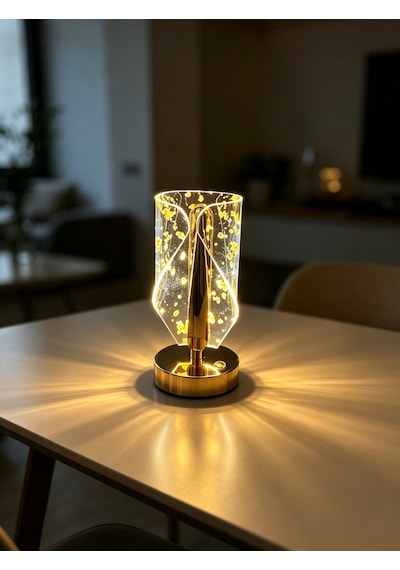 Vezza Home Lüks Kristal Görünümlü Şarjlı Masa Lambası - 3 Renkli Dokunmatik Led Gece Lambası Gold
