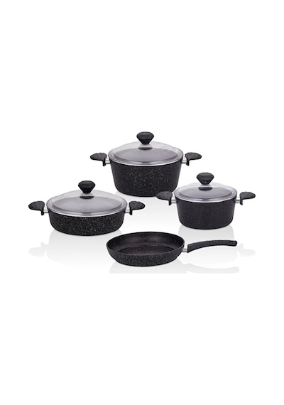 Stone 3633 Granit Tencere Set Siyah 7 Parça