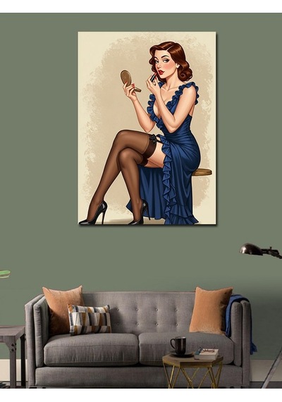 Kanvas Tablo Retro Kadın Ve Ayna 70cmx100cm