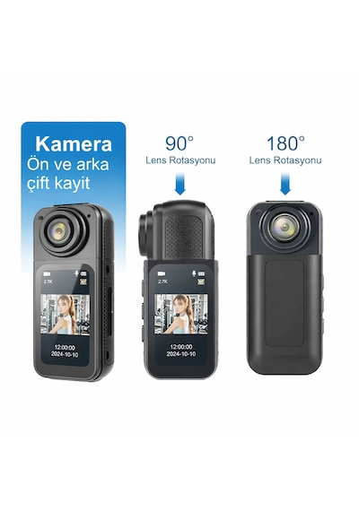 2.7k Ultra Hd Mini Aksiyon Kamera Manyetik Tasarım Döner Lens Wi-fi Uygulama Destekli
